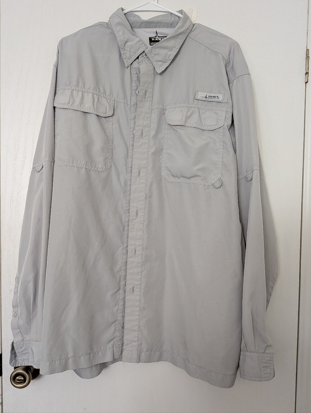 Habit Fishing Shirt Mens XL Gray Long Sleeve Button Up Vented Hiking Outdoors